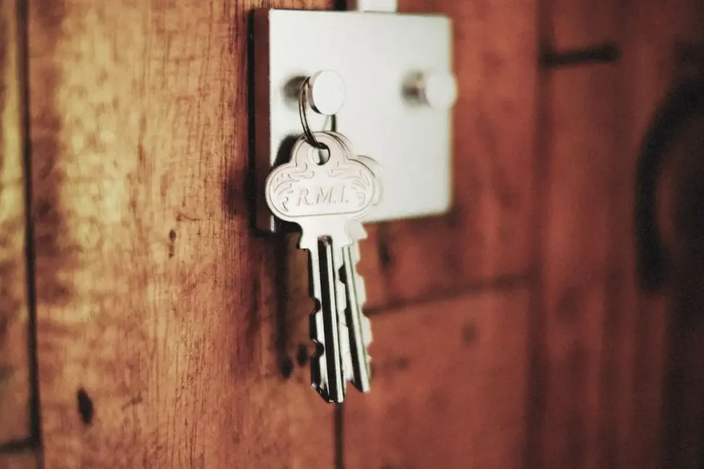 Key in the lock of a timber door – testing a new door lock after you replace it, how to replace a door lock in Castleford with J.K Locksmiths Castleford
